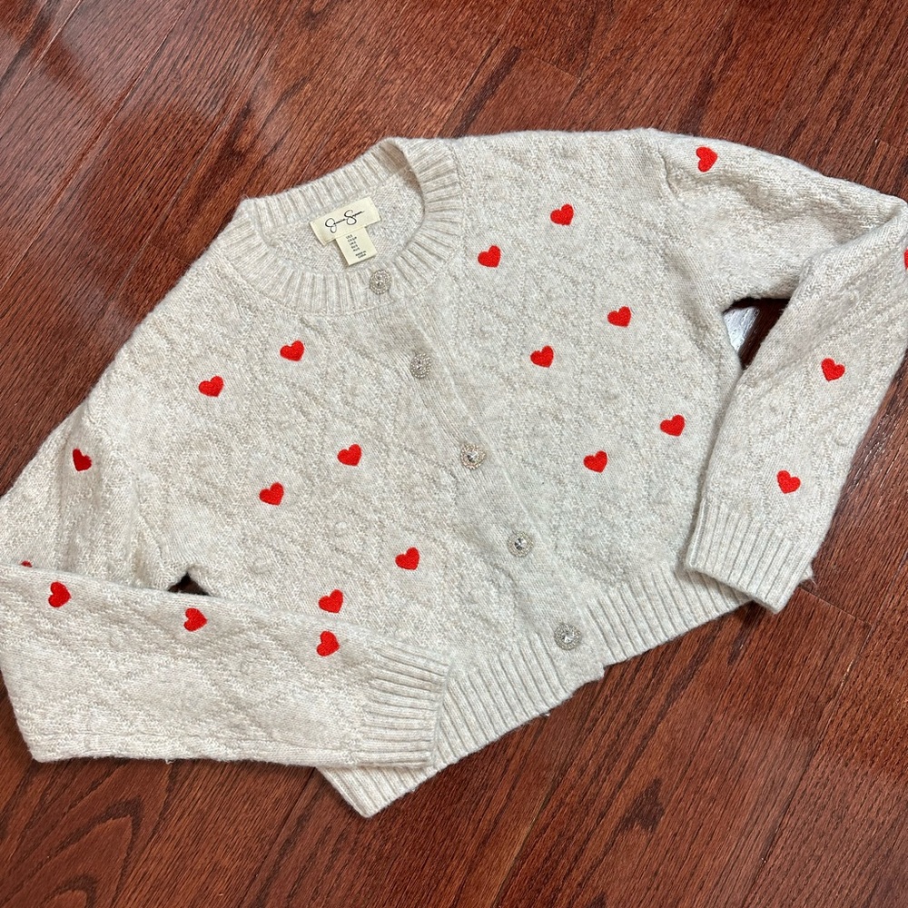 Jessica Simpson Cream Cardigan with Red Heart Accents